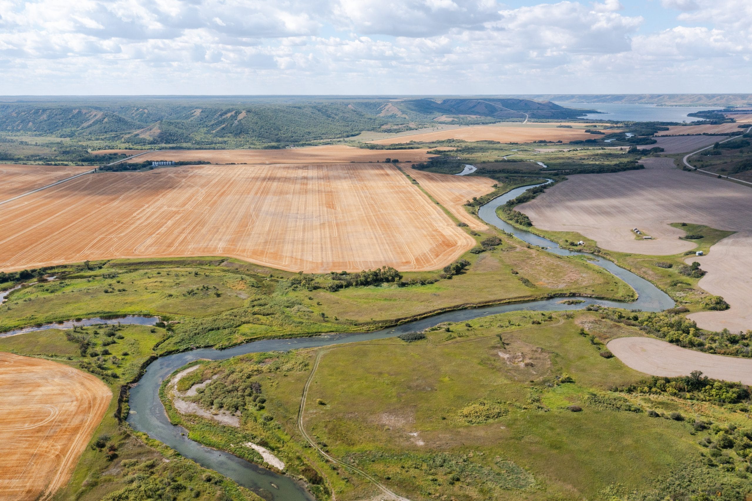 Water flowing through farmland